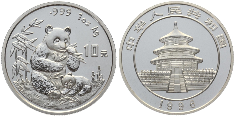China 10 Yuan 1996 Silber Panda - 1 Unze Feinsilber